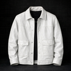 Blouson en Cuir Vintage Homme Rochefort – Veste Cuir Patinée à Pressions et Poches à Rabat