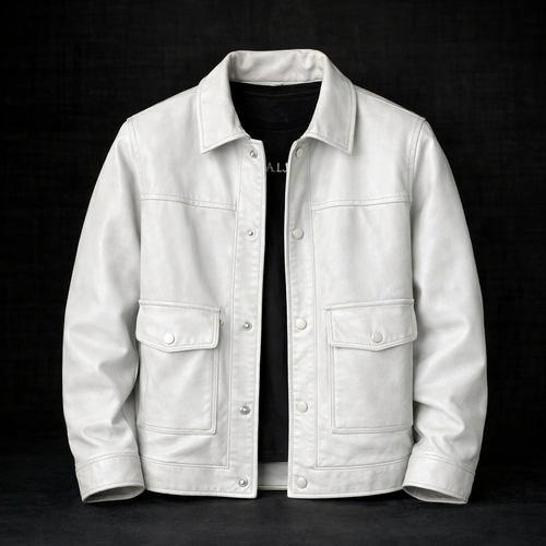 Blouson en Cuir Vintage Homme Rochefort – Veste Cuir Patinée à Pressions et Poches à Rabat