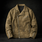 Veste en Daim Italien Homme Belleville – Blouson Suède Rétro à Col Boutonné et Poches Zippées