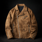 Veste en Daim Italien Homme Belleville – Blouson Suède Rétro à Col Boutonné et Poches Zippées