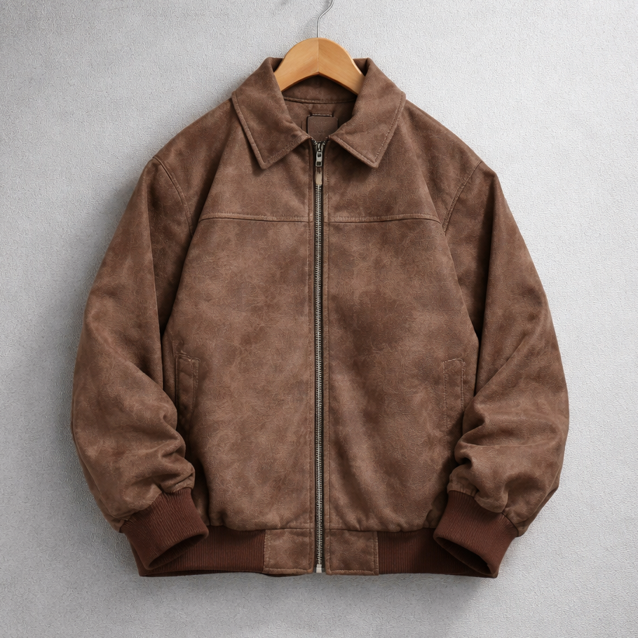 Veste en Daim Italien Homme Bruno – Blouson Suède Zippé Rétro Léger et Extensible