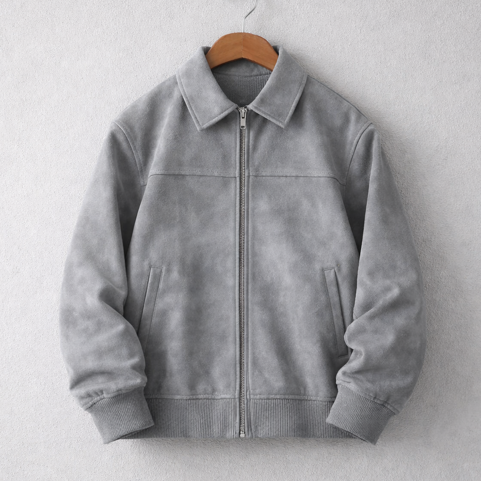 Veste en Daim Italien Homme Bruno – Blouson Suède Zippé Rétro Léger et Extensible