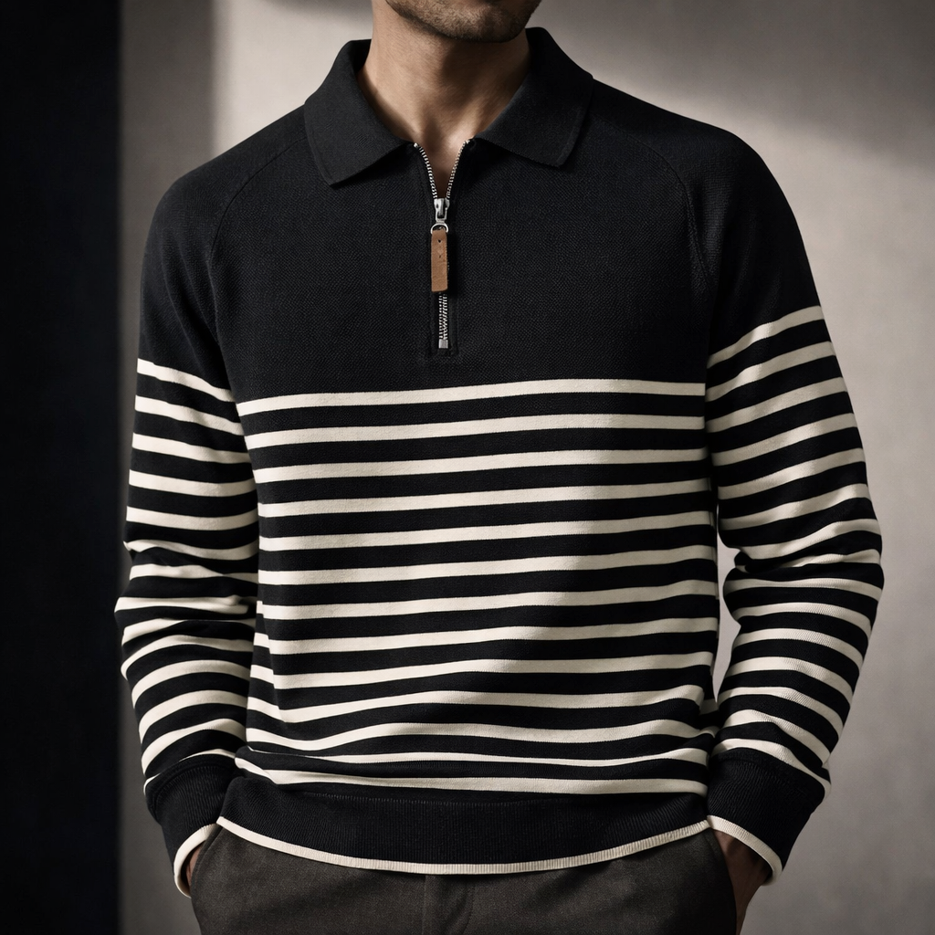 Pull Col Zippé Homme Brice – Pull en Maille Rayé à Demi-Zip, Coupe Décontractée