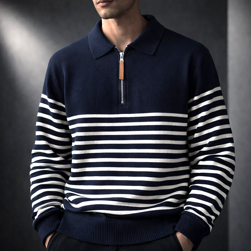 Pull Col Zippé Homme Brice – Pull en Maille Rayé à Demi-Zip, Coupe Décontractée