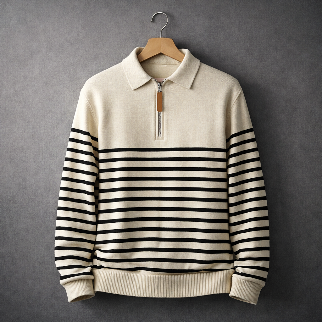 Pull Col Zippé Homme Brice – Pull en Maille Rayé à Demi-Zip, Coupe Décontractée