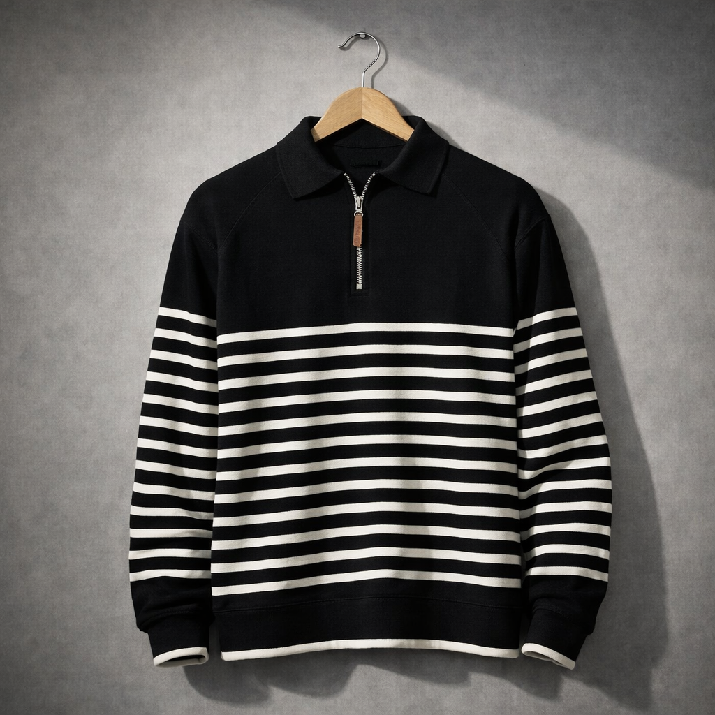 Pull Col Zippé Homme Brice – Pull en Maille Rayé à Demi-Zip, Coupe Décontractée