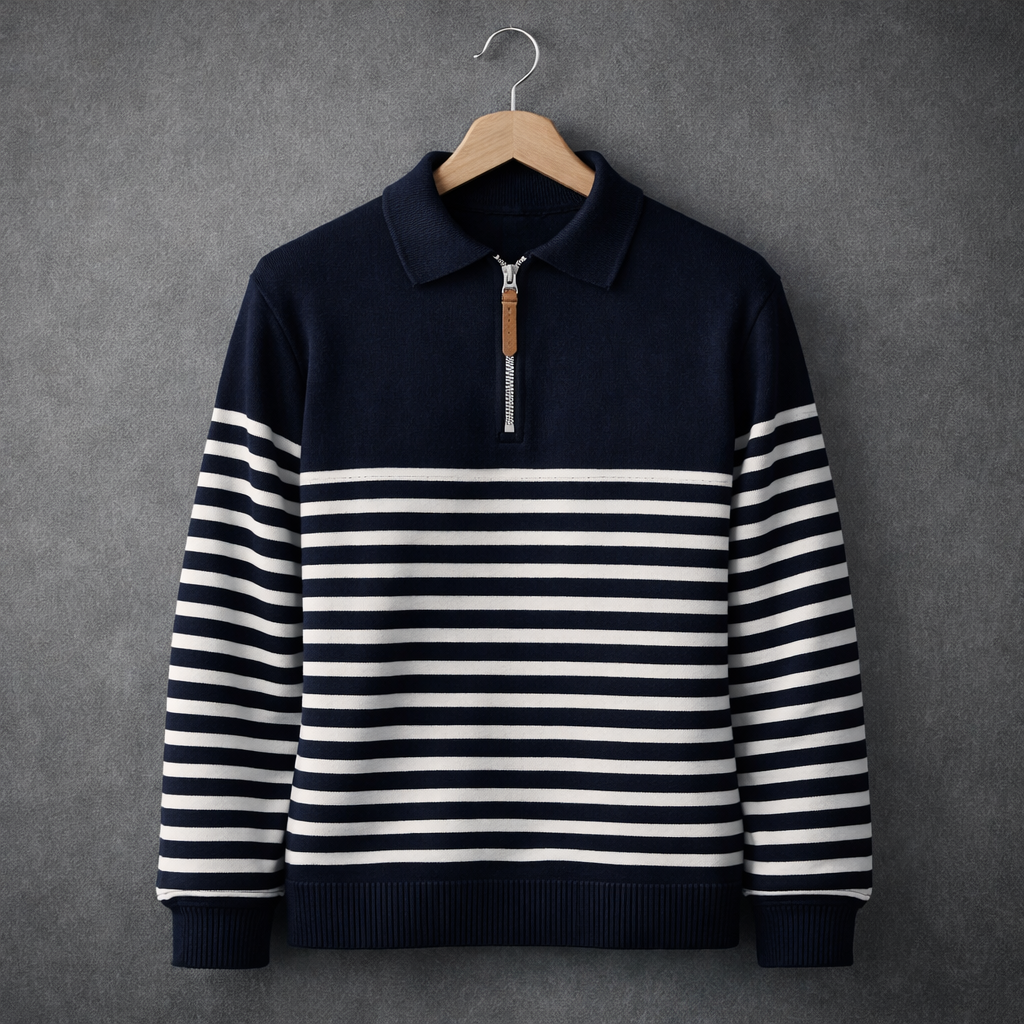 Pull Col Zippé Homme Brice – Pull en Maille Rayé à Demi-Zip, Coupe Décontractée