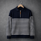 Pull Col Zippé Homme Brice – Pull en Maille Rayé à Demi-Zip, Coupe Décontractée