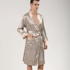 Peignoir de Chambre Homme Valmont – Robe de Chambre Satinée Motif Baroque avec Ceinture