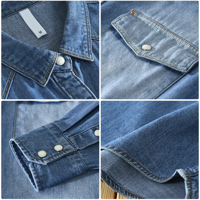 Chemise en Jean Délavé Homme Barthélemy – Chemise Manches Longues à Boutons Pression Nacrés