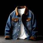 Veste en Jean Trucker Homme Cognac – Veste Denim Délavée à Col en Velours Côtelé