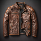 Blouson Motard en Cuir Vintage Homme Bastien – Veste Cuir Patinée Zippée, Doublure Coton Respirante