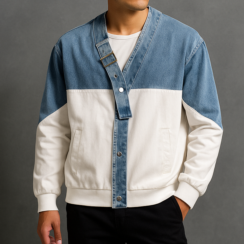 Veste Vintage Homme Étretat – Blouson en Coton à Pressions et Finitions Denim