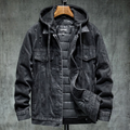 Veste en Jean à Capuche Homme Corbeau – Hoodie Denim Doublé Thermique, Capuche Amovible