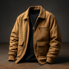 Veste en Velours Côtelé Homme Carnac – Veste Trucker Zippée Multi-Poches Style Rétro