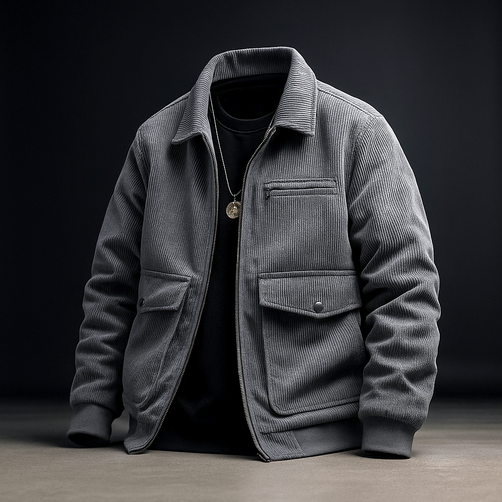 Veste en Velours Côtelé Homme Carnac – Veste Trucker Zippée Multi-Poches Style Rétro