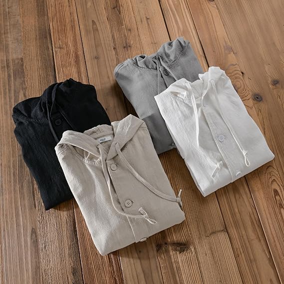 Veste à Capuche en Lin Homme Ferret – Hoodie Lin et Coton Boutonné, Léger et Respirant
