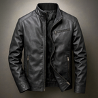 Blouson en Cuir Vintage Homme Constant – Veste Cuir Patinée à Col en Velours Côtelé