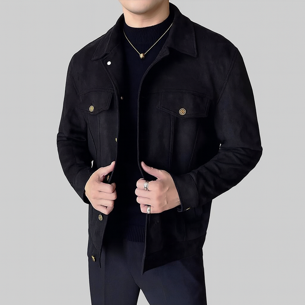 Veste en Cuir Grainé Homme Cambon – Blouson Cuir Boutonné Vintage à Poches à Rabat