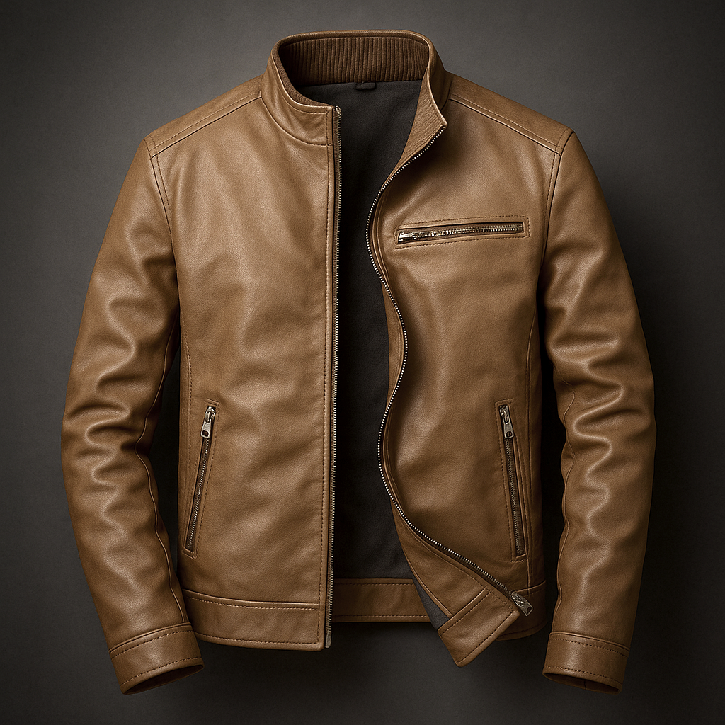 Blouson en Cuir Vintage Homme Constant – Veste Cuir Patinée à Col en Velours Côtelé