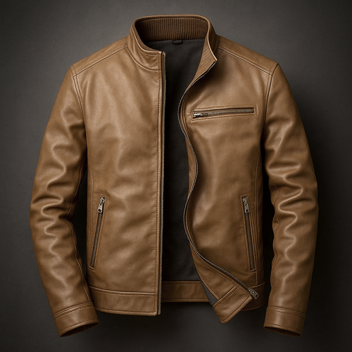 Blouson en Cuir Vintage Homme Constant – Veste Cuir Patinée à Col en Velours Côtelé