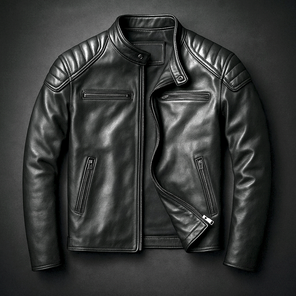 Blouson Motard en Cuir Vintage Homme Bastien – Veste Cuir Patinée Zippée, Doublure Coton Respirante