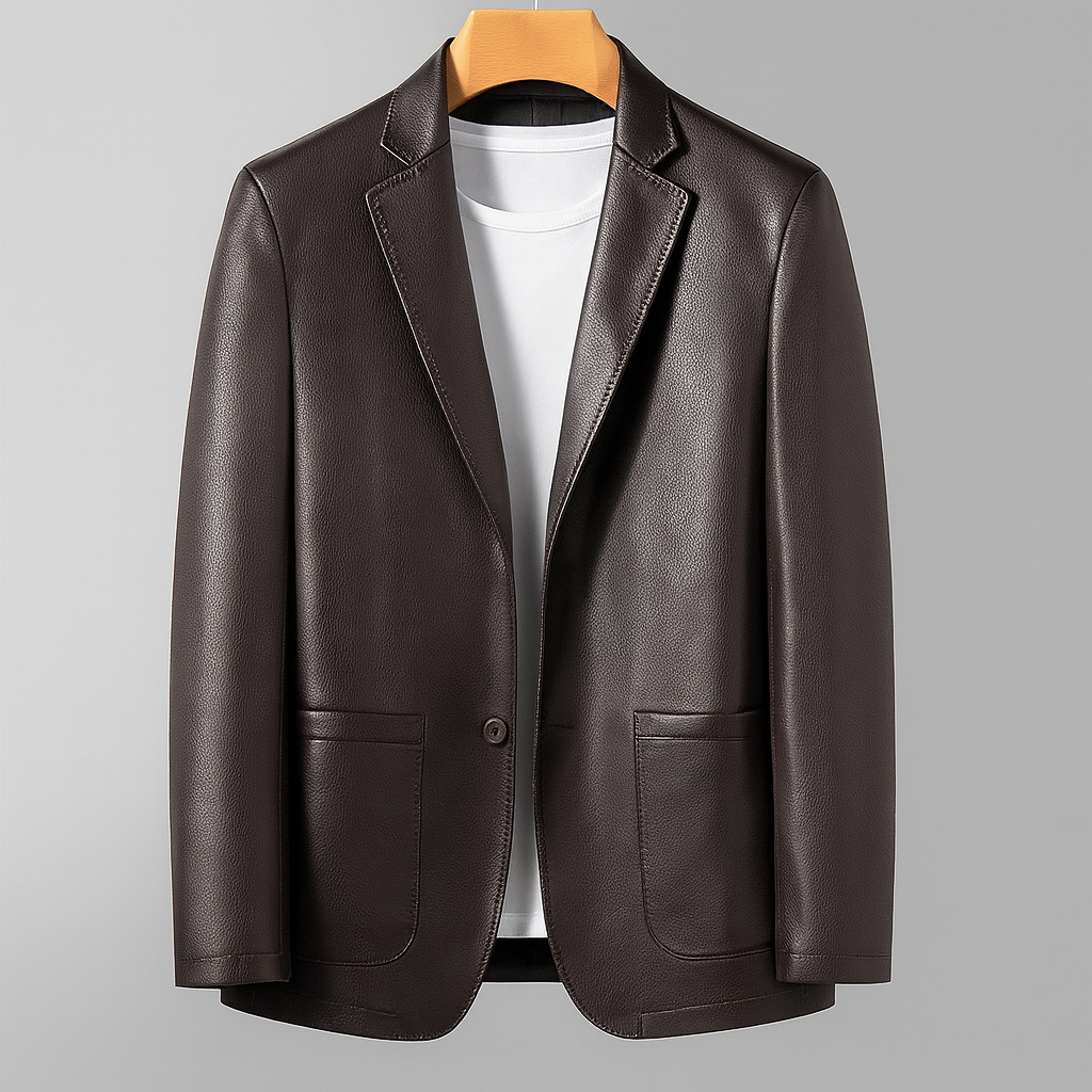 Blazer en Cuir Pleine Fleur Homme Montaigne – Veste Cuir Habillée à Deux Boutons