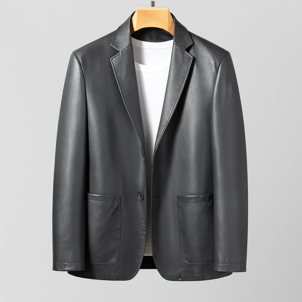 Blazer en Cuir Pleine Fleur Homme Montaigne – Veste Cuir Habillée à Deux Boutons