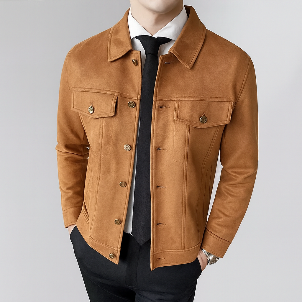 Veste en Cuir Grainé Homme Cambon – Blouson Cuir Boutonné Vintage à Poches à Rabat