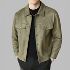 Veste en Cuir Grainé Homme Cambon – Blouson Cuir Boutonné Vintage à Poches à Rabat