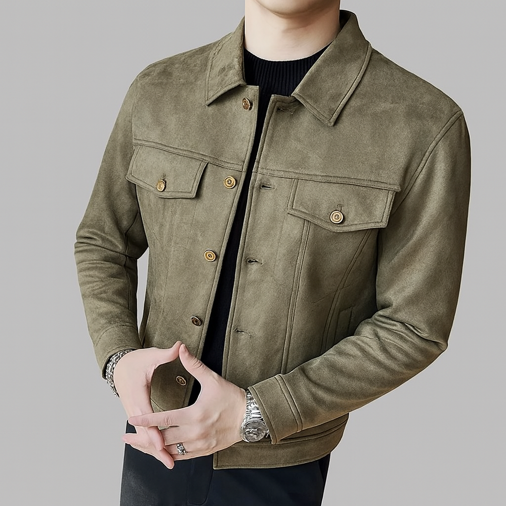 Veste en Cuir Grainé Homme Cambon – Blouson Cuir Boutonné Vintage à Poches à Rabat