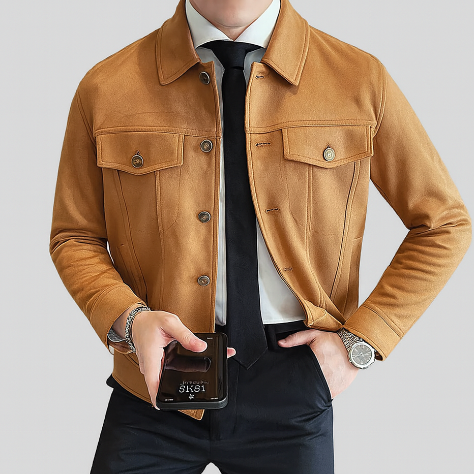 Veste en Cuir Grainé Homme Cambon – Blouson Cuir Boutonné Vintage à Poches à Rabat