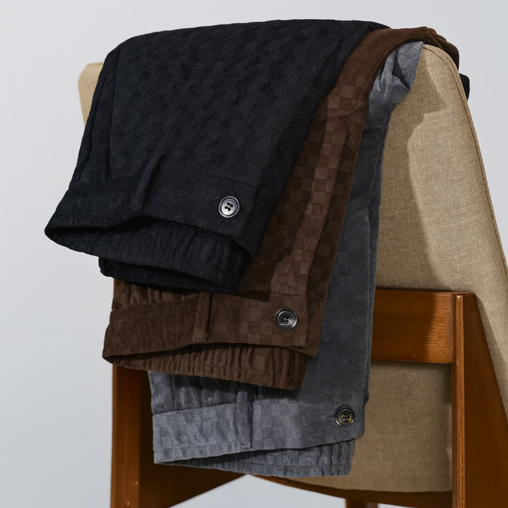 Pantalon à Carreaux Homme Honfleur – Pantalon en Velours Côtelé Rétro à Taille Élastique et Passants