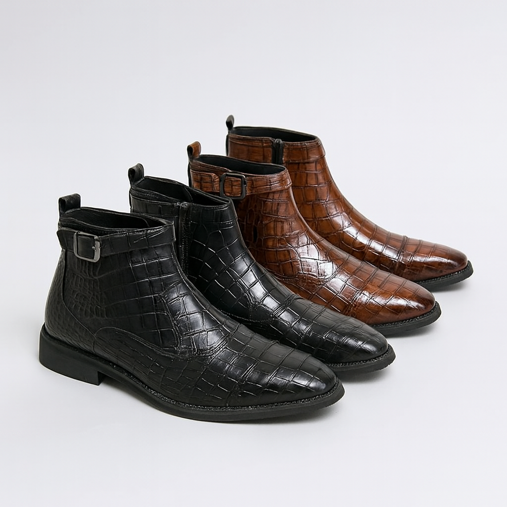Bottes Homme Gascogne – Bottines Effet Croco à Sangles et Boucles, Semelle Antidérapante
