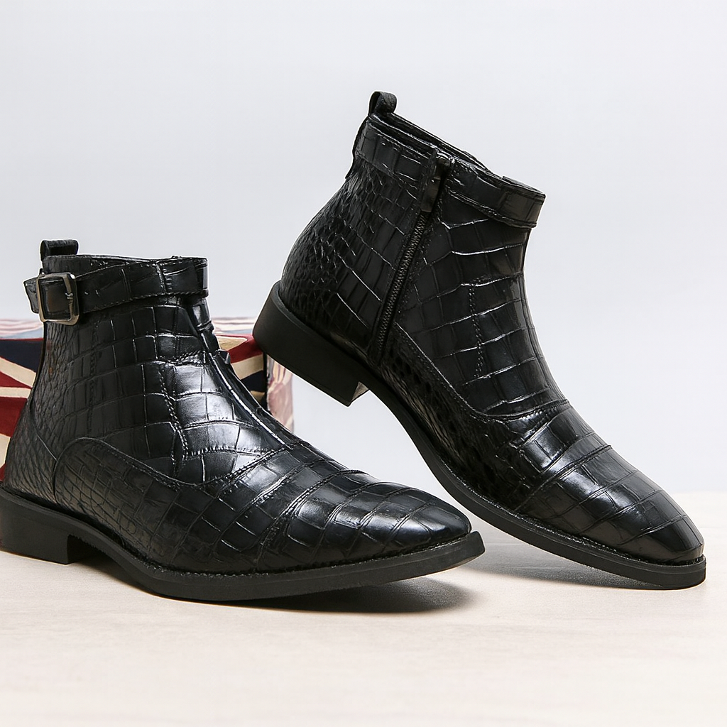 Bottes Homme Gascogne – Bottines Effet Croco à Sangles et Boucles, Semelle Antidérapante
