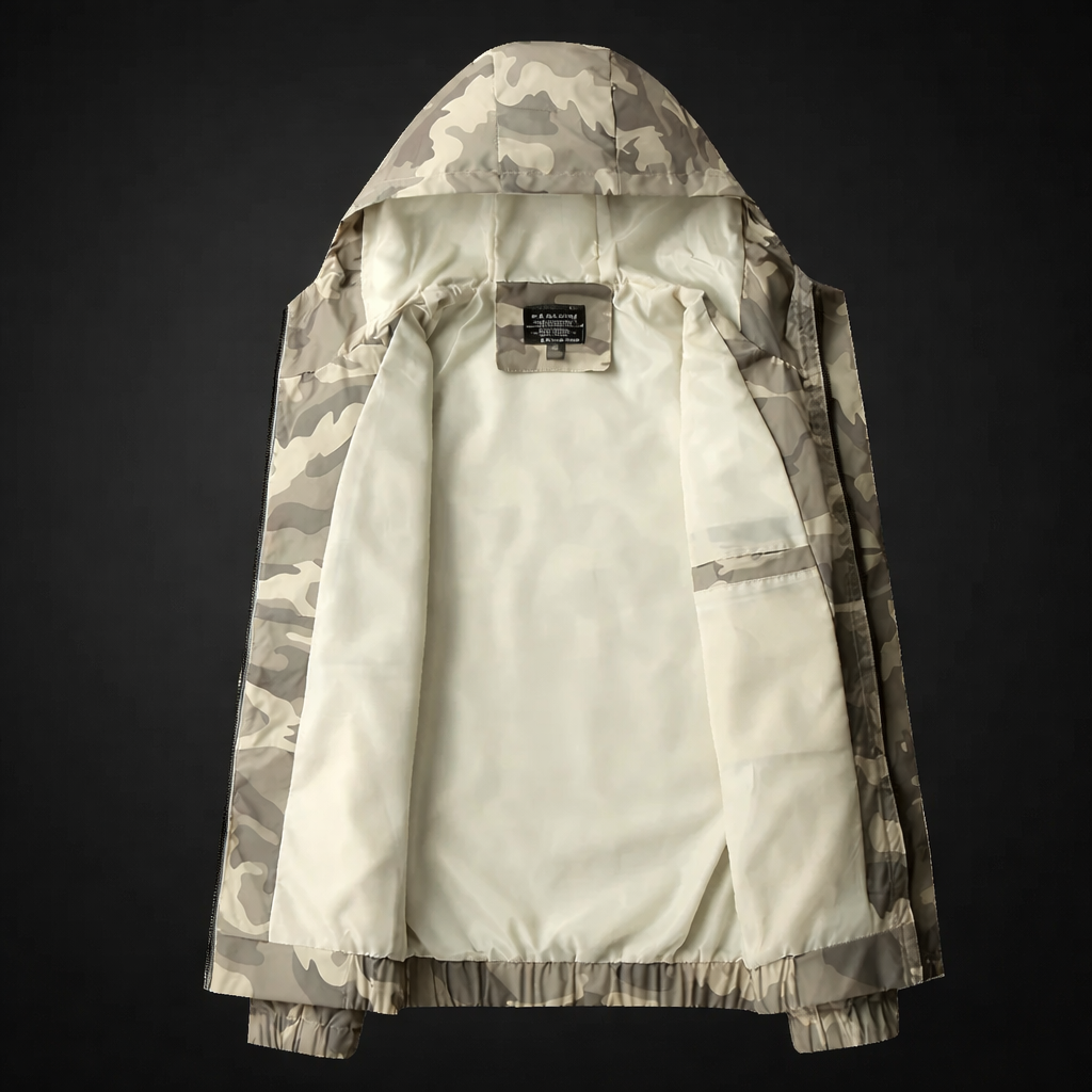 Veste Camouflage Homme Royan – Blouson Coupe-Vent Déperlant à Capuche Style Camouflage Années 70