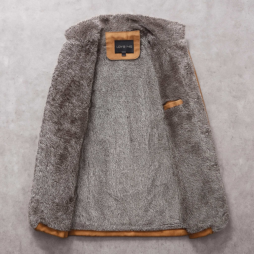 Pardessus en Daim Homme Tours – Manteau Long Suède Doublé Laine Mérinos à Épaulettes