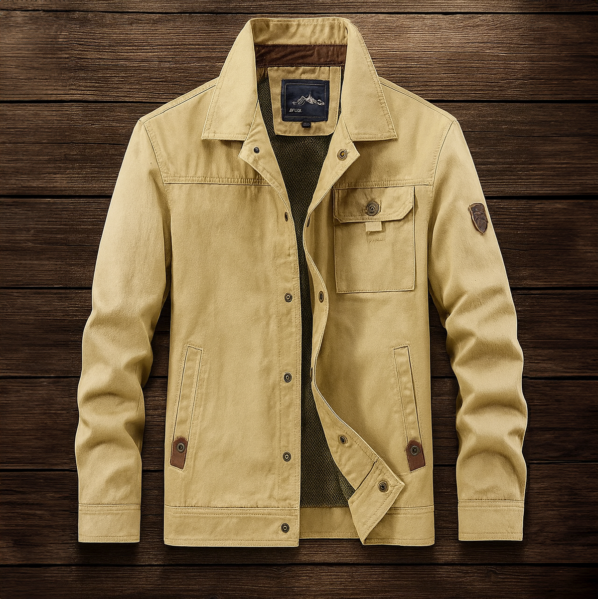 Veste de Terrain Homme Fougères – Manteau Imperméable Coupe-Vent Isolé à Boutons Pression