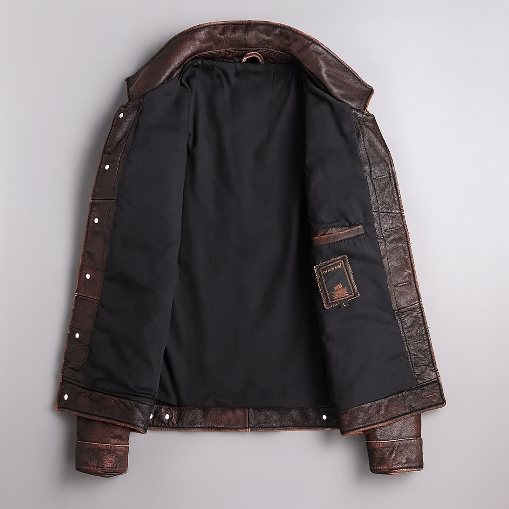 Veste en Cuir Boutonnée Homme Bastien – Blouson Cuir Véritable Vintage à 4 Poches