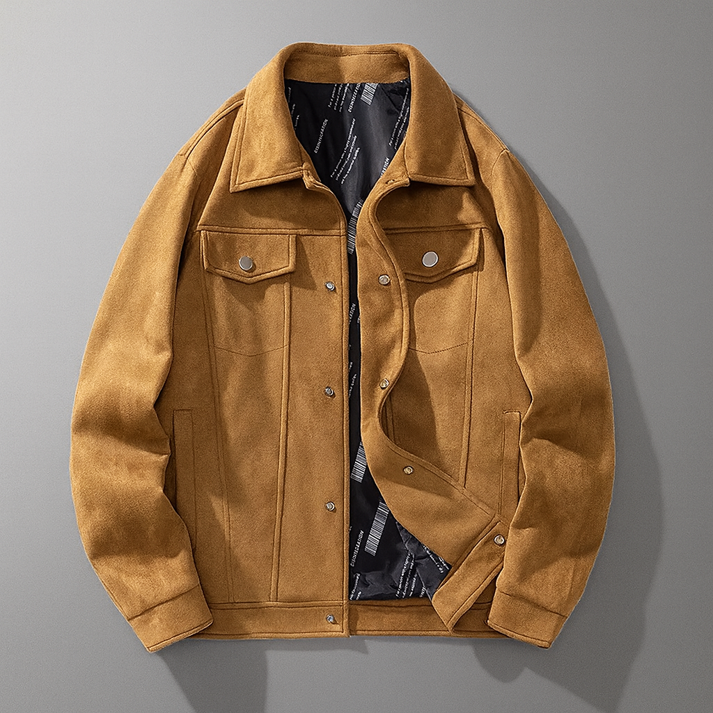 Veste en Daim Homme Orléans – Blouson Suède Structuré à Pressions et Poches Poitrine