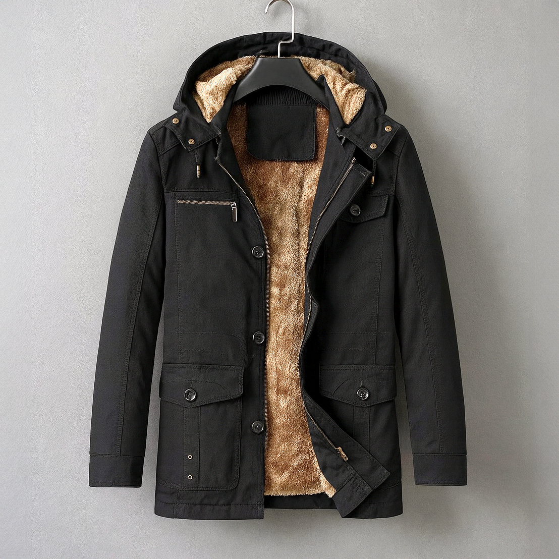 Parka Homme Pontarlier – Manteau d'Hiver Doublé Polaire à Capuche Amovible et Double Fermeture