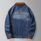 Veste en Jean Trucker Homme Cognac – Veste Denim Délavée à Col en Velours Côtelé