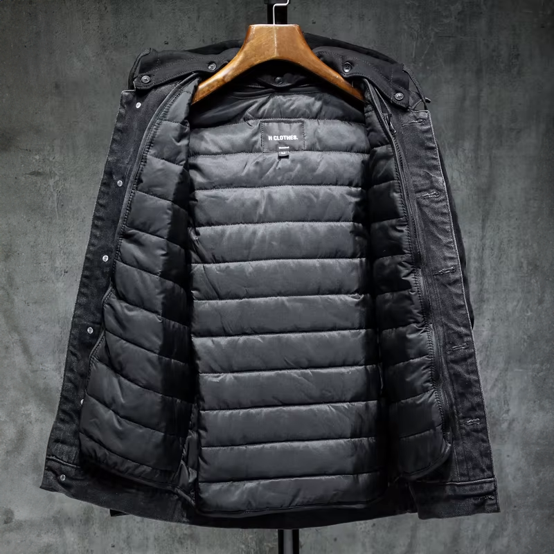 Veste en Jean à Capuche Homme Corbeau – Hoodie Denim Doublé Thermique, Capuche Amovible
