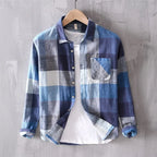 Chemise en Lin à Carreaux Homme Estérel – Chemise 100 % Lin Manches Longues Vintage
