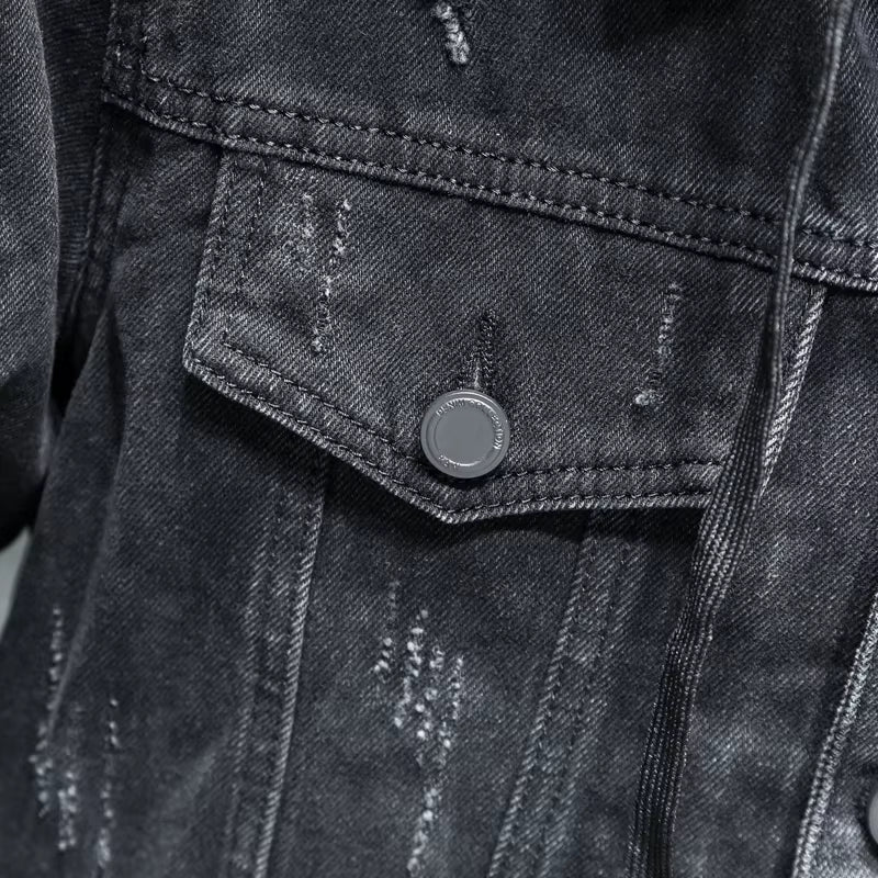 Veste en Jean à Capuche Homme Corbeau – Hoodie Denim Doublé Thermique, Capuche Amovible