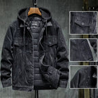 Veste en Jean à Capuche Homme Corbeau – Hoodie Denim Doublé Thermique, Capuche Amovible