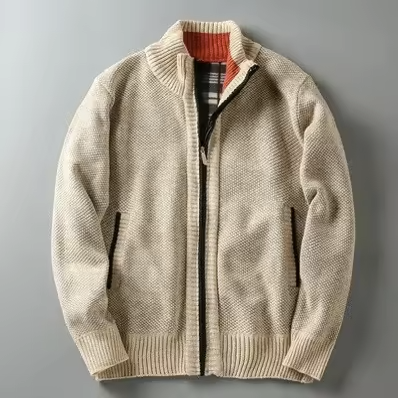 Veste Zippée Homme Cordes – Blouson en Coton Brossé Chaud à Finitions Contrastées