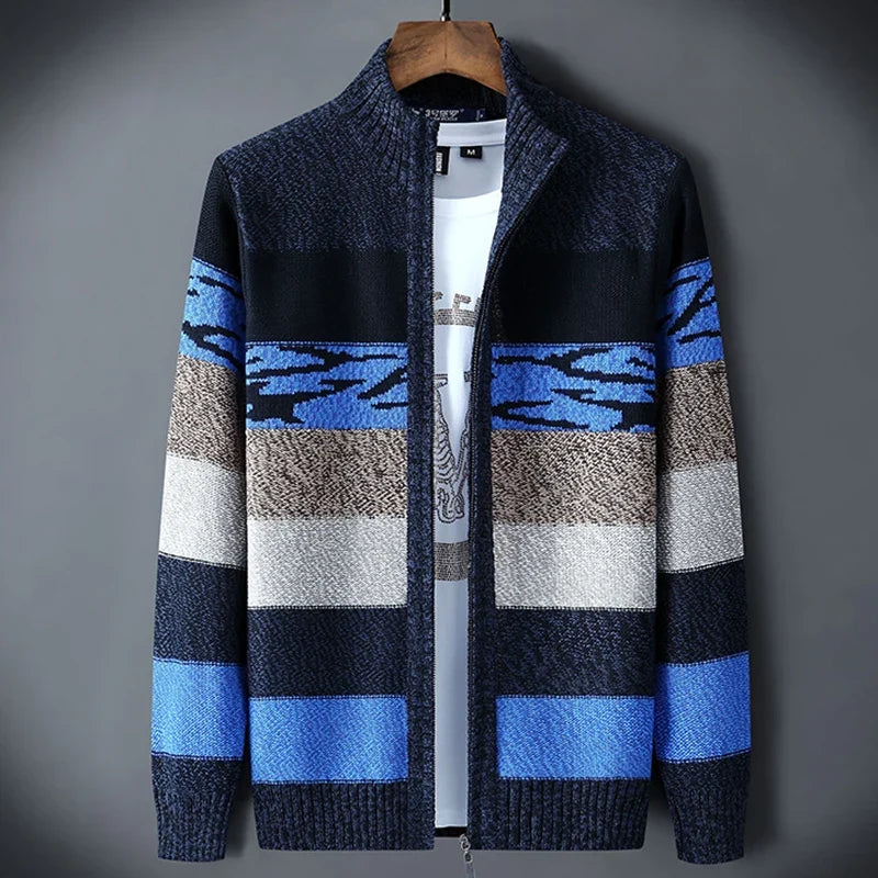 Veste en Maille de Laine Zippée Homme Grenoble – Gilet Col Montant 100 % Laine à Motifs Vintage