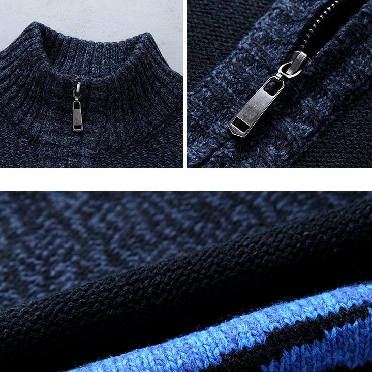 Veste en Maille de Laine Zippée Homme Grenoble – Gilet Col Montant 100 % Laine à Motifs Vintage