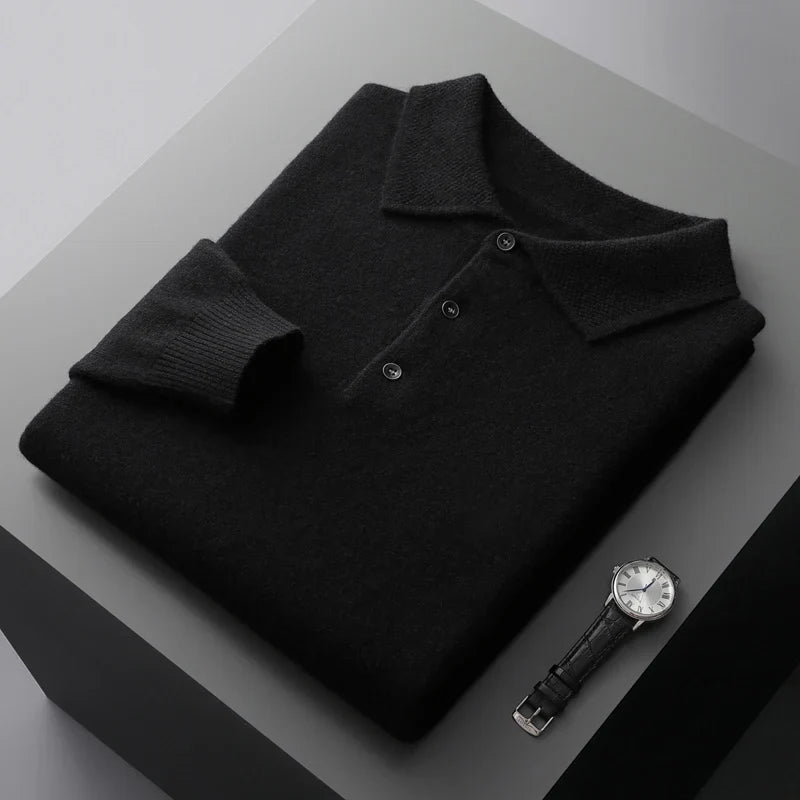 Polo Manches Longues en Laine Mérinos Homme Vernon – Polo Maille Élégant et Extensible